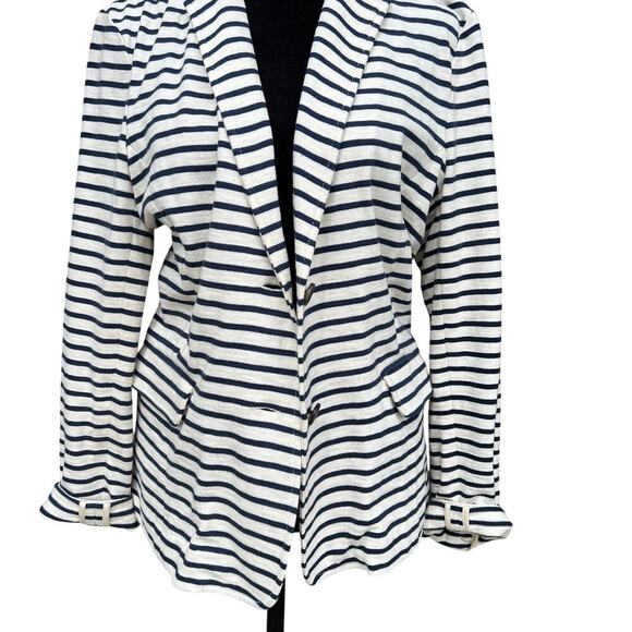 J. Crew Jackets & Blazers - J.CREW size M blazer cream with navy stripes cotton